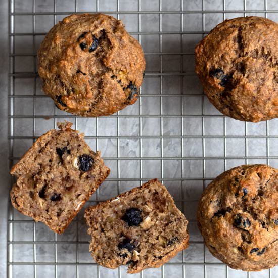 Healthy banana blueberry muffins - Recipe photo by HomeCookedRoots