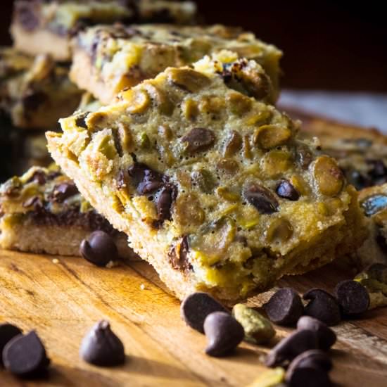 Chocolate Pistachio Cookie Bars - Recipe photo by JawnsICooked