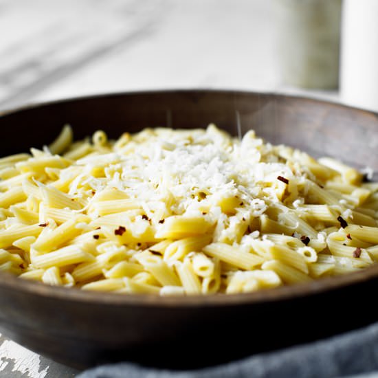 Spaghetti Aglio​ E Olio w/ a twist - Recipe photo by basilanddill