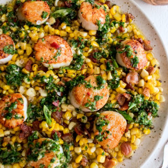 Scallops with Corn & Chimichurri - Recipe photo by The Original Dish