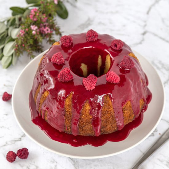 Coconut Cake with Raspberry Glaze - Recipe photo by Lip-SmackingFood