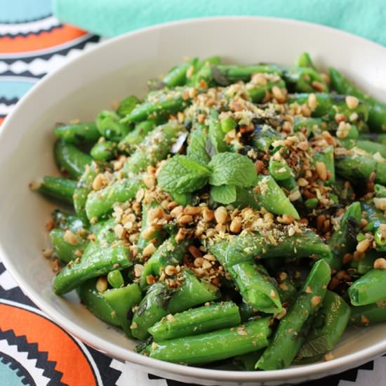 Sugar snap peas with pine nuts - Recipe photo by Food Gal
