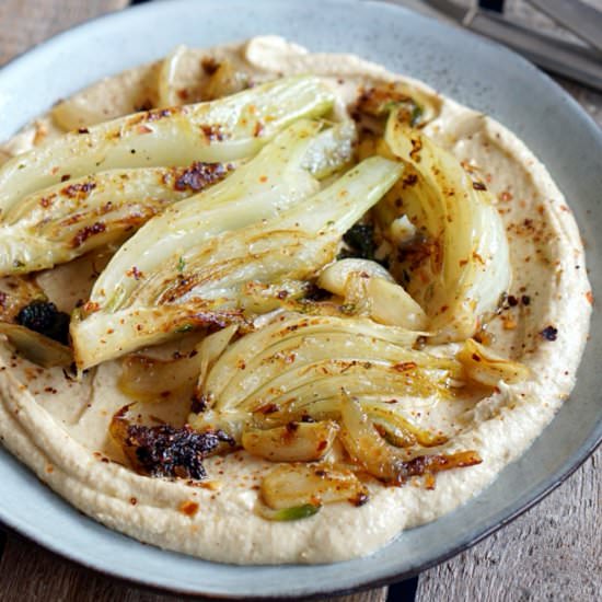 Braised Fennel on Creamy Hummus - Recipe photo by Blueberry Vegan