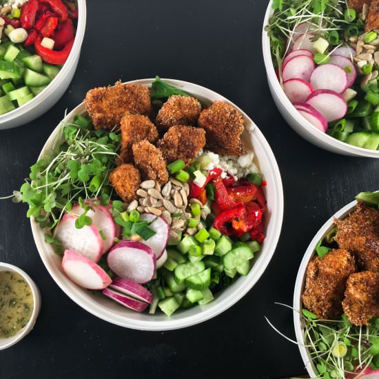 Baked Popcorn Chicken Salad Bowl - Recipe photo by summeryule.com