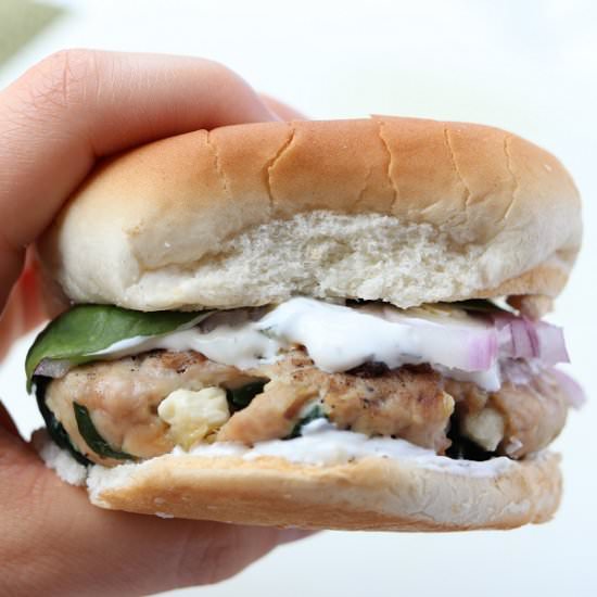 Spinach Feta Turkey Burgers - Recipe photo by The Traveling Dietitian