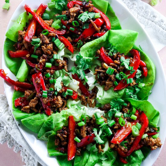 Thai Basil Chicken Lettuce Cups - Recipe photo by tippsinthekitch