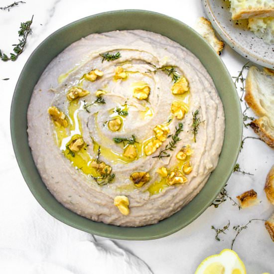 White bean hummus with walnuts - Recipe photo by Sarah Gold Nutrition