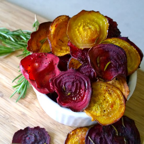 Rosemary and Garlic Beetroot Chips - Recipe photo by JustBeetIt