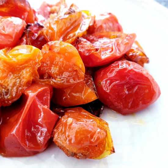Maple Roasted Cherry Tomatoes - Recipe photo by FeastGloriousFeast
