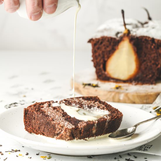 Poached Pear Chocolate Loaf Cake - Recipe photo by ClaytonsCookbook