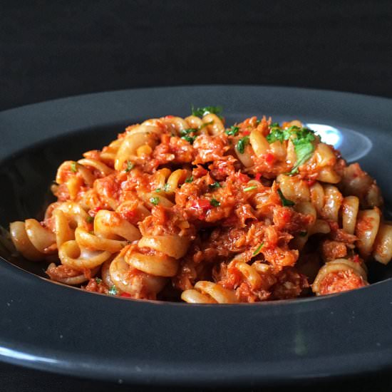 Fusilli in a spicy tuna sauce - Recipe photo by myfoodmemoirs