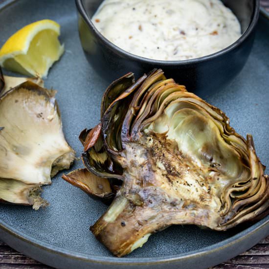 Roasted Artichokes with Garlic Mayo - Recipe photo by Chef Molly