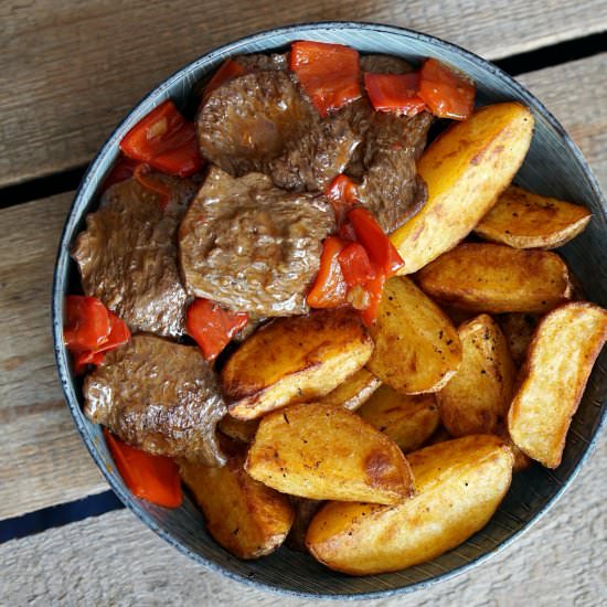 Country Fillets with Potato Wedges - Recipe photo by Blueberry Vegan