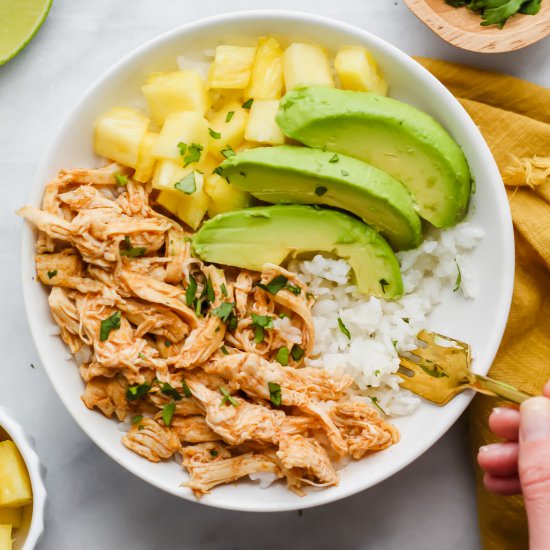 Chipotle Pineapple Chicken Bowls - Recipe photo by ourbalancedbowl