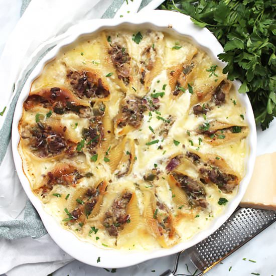 Philly Cheesesteak Stuffed Shells - Recipe photo by SlowThe CookDown