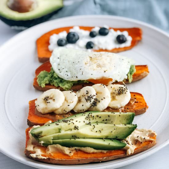 Sweet potato toast 4 ways - Recipe photo by The Healthy Toast