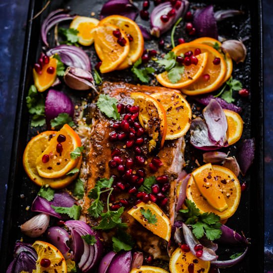 Orange and Pomegranate Salmon - Recipe photo by tiffinandteaofficial