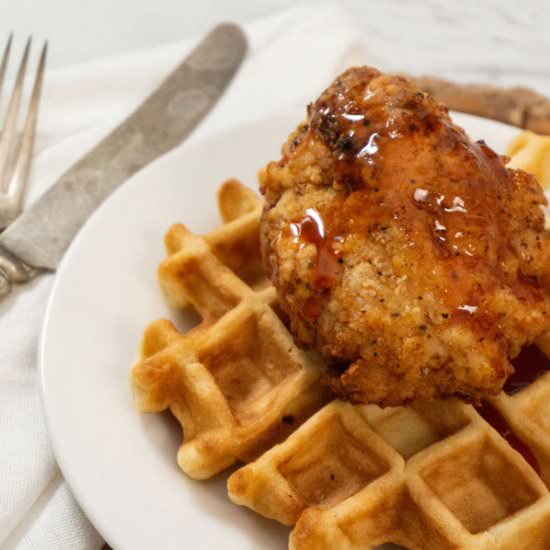 Chicken & Waffles w/ Sriracha Syrup - Recipe photo by Global Bakes