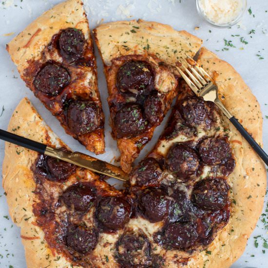 TEXAS BBQ SRIRACHA MEATBALL PIZZA - Recipe photo by Orchids and Sweet Tea