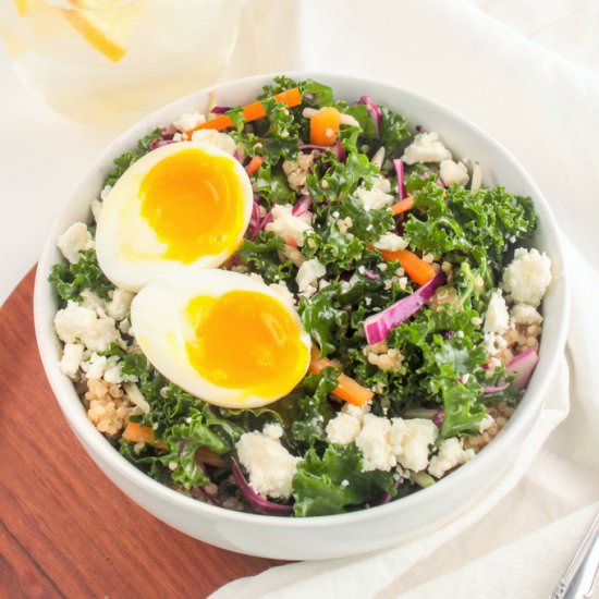Kale Quinoa Salad + Soft Boiled Egg - Recipe photo by fANNEtastic food