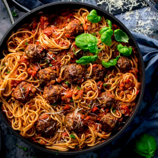 Spaghetti and Meatballs - Recipe photo by KitchenSanctuary