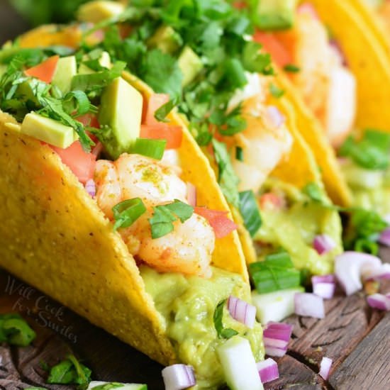 Guacamole Shrimp Tacos - Recipe photo by WillCookForSmiles