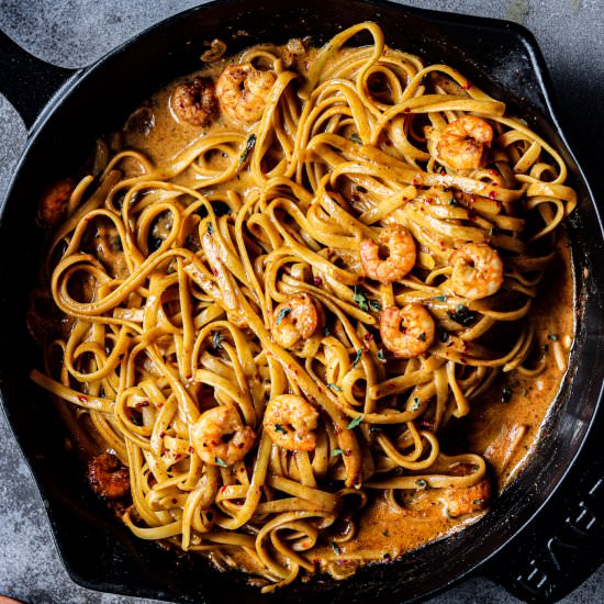 One Skillet Thai Shrimp Linguine - Recipe photo by olivesintheoven