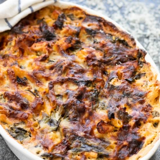 Dump and Bake Chicken Spinach Pasta - Recipe photo by alwaysusebutter