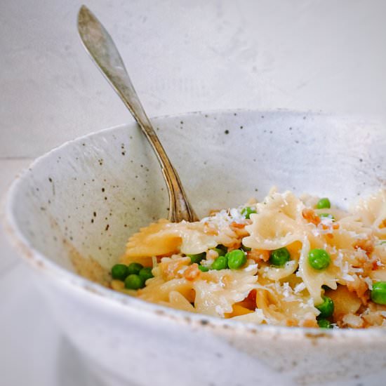 Farfalle with pancetta and peas - Recipe photo by myfoodmemoirs