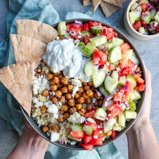 roasted greek chickpea & orzo bowls - Recipe photo by Caits Plate