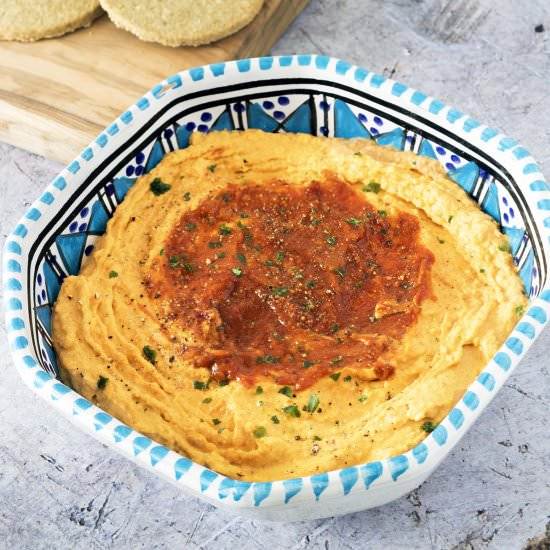 Harissa hummus - Recipe photo by Mandy Sneaky Veg