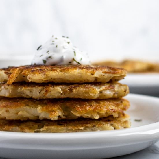 Simple Vegan Potato Pancakes - Recipe photo by PlantPowerCouple