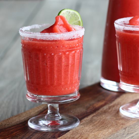 Frozen Strawberry Margaritas - Recipe photo by moderncrumb