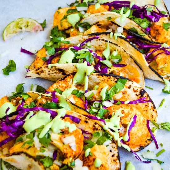 Roasted Cauliflower Tacos - Recipe photo by Kayscleaneats