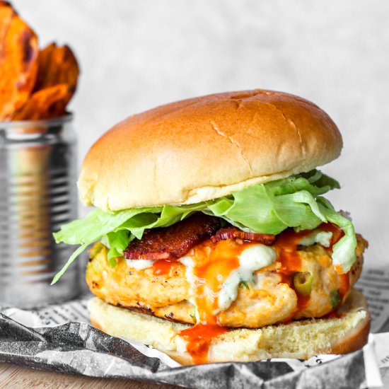 Buffalo Chicken Burgers - Recipe photo by A Seasoned Greeting