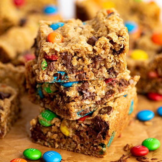 Small-batch Monster Cookie Bars - Recipe photo by BakingMischief
