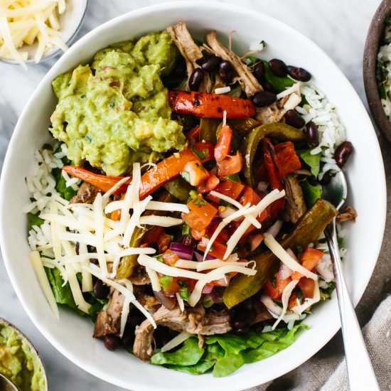 Carnitas Burrito Bowl - Recipe photo by Downshiftology