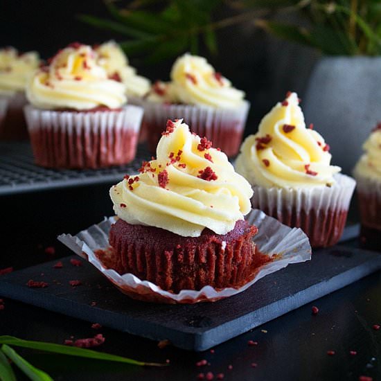 Beet Red Velvet Cupcakes - Recipe photo by nishkitchen