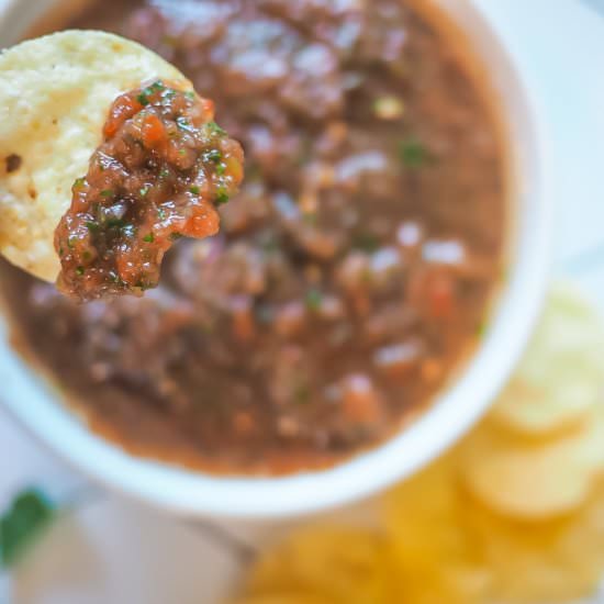 5 Minute, Easy Homemade Salsa - Recipe photo by southernbytes