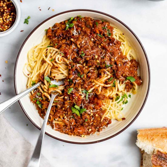 Vegan Lentil Bolognese - Recipe photo by eatwithclarity