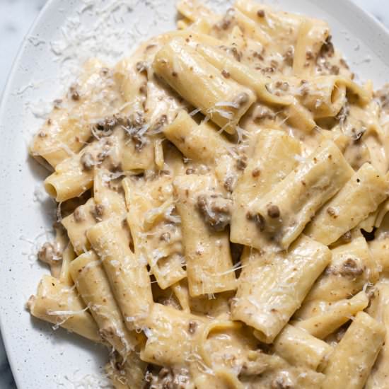 One-Pot Creamy Beef Pasta - Recipe photo by Butter Be Ready
