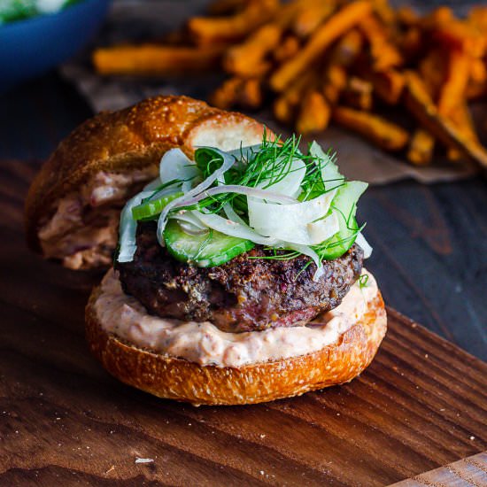 Spiced Lamb Burger with fennel Slaw - Recipe photo by Spoonabilities
