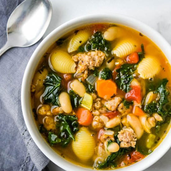 Tuscan Sausage Soup w/White Beans - Recipe photo by garlic and zest