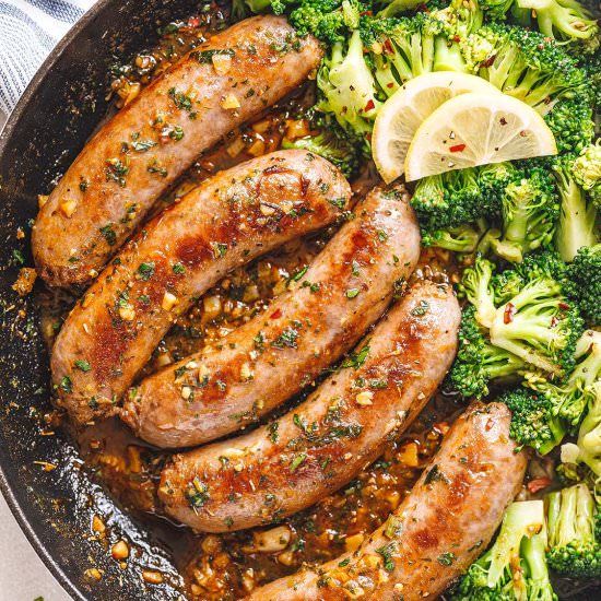 Garlic Butter Sausages and Broccoli - Recipe photo by Eatwell 101