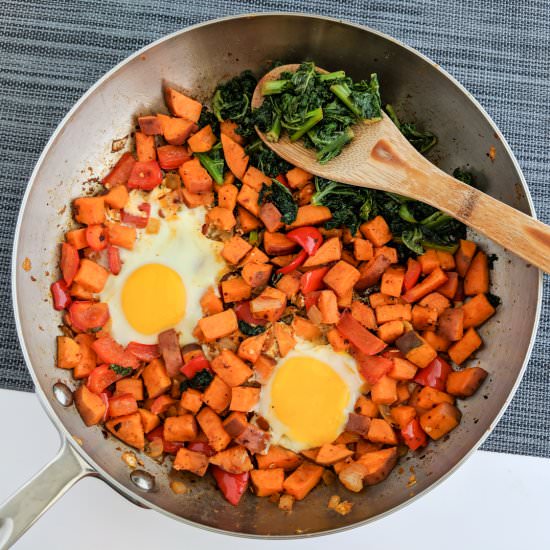 Sweet Potato Hash, Kale, and Eggs - Recipe photo by heartypalate