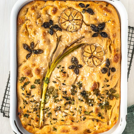 Floral Art Sourdough Focaccia - Recipe photo by heinstirred