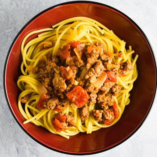Meaty Spaghetti - Recipe photo by atasteofmadness