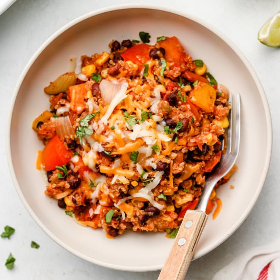 vegan stuffed pepper casserole - Recipe photo by okonomi kitchen