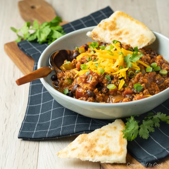 Meaty Black Bean Chili - Recipe photo by Compelled To Cook