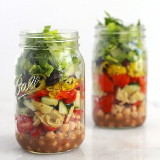 Antipasto Mason Jar Salad - Recipe photo by FitLiving Eats